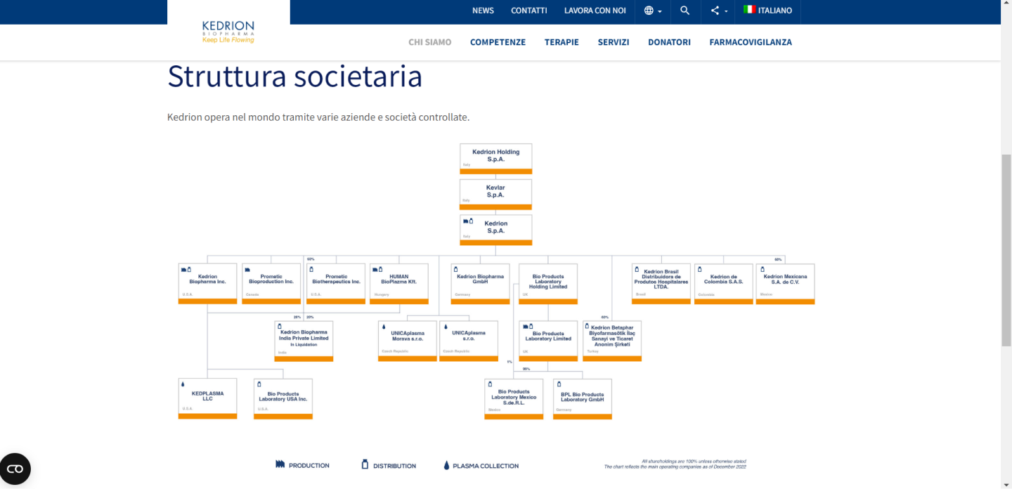 Kedrion dam Sintra struttura societaria